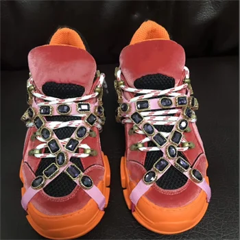 Prabangos Prekės Ženklo Dizaineris Moterų Batai Moterų Sportbačiai Naujas Mados Platforma Zapatillas Mujer Nėrinių Perlas Dirželis Sapatos Femininos