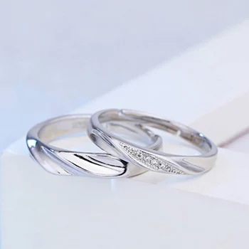 Vestuves Pora Žiedus Poros Meilės Sidabro spalvos Kristalų Vestuvinis Žiedas Papuošalai Vyrams ir Moterims