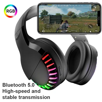 RGB Belaidės/Laidines Ausines Dual-Mode Konkurencingą Žaidimų Ausinės Reguliuojamas Bluetooth Ausinėmis, Bluetooth 5.0 PC