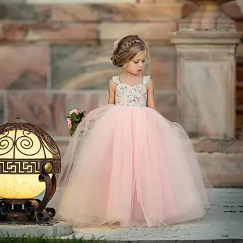Mergaičių Suknelės, Pink Gėlių Spausdinti Suknelės Tiulio Tinklelio, Ilgai Vaikai Suknelė Šalies Kalėdų Dress Vaikams Baby Princess Dress