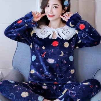 Moterų Pižama Šeimos Mielas Dėvėti 2021 M. Rudens Ir Žiemos Pajama Femme Sleepwear Miego Viršūnes Šilta Pižama Mergaitėms Aksomo Pijamas Rinkinys