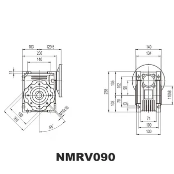 NMRV090 100:1 Sliekinių pavarų Dėžė Reduktorius 22mm Vieną Įvesties Veleno Sliekinių Pavarų Greičio Reduktorius 90 Laipsnių NEMA52 Servo Variklis Stepper Motor