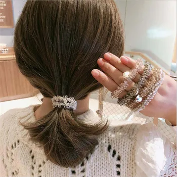 Mados Moterų Kristalų Plaukų Ryšius Pearl Elastinga Hairband Merginos Scrunchies Gumos Juosta Moterų Plaukų Aksesuarai, Galvos Apdangalai Ornamentu 