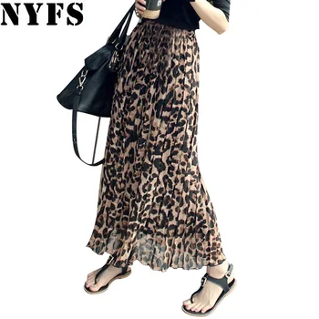 NYFS Japonų Stiliaus Vasaros Leopardas spausdinti elegantiškas Moteris, Sijonai Šifono Long beach klostuotas sijonas saias femininas 