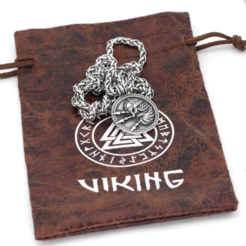 Šiaurės vikingų odin amuletas nerūdijančio plieno Talismanas karoliai Pakabukas su viking dovanų maišelis 