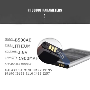 1900mAh B500BE Baterijų Samsung Galaxy S4 Mini i9192 i9195 i9190 i9198 J110 I435 I257 C5350 C3752 Pakeitimo Telefono Baterija 