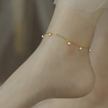 NIMFA Natūralių Gėlavandenių Perlų Anklet Paprasta Kūrybinis Dizainas 14K Aukso Įpurškimas, Reguliuojamas Grandinės Bauda Papuošalai Moterims J1003