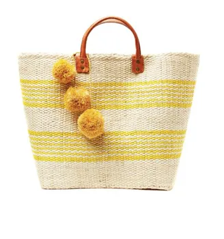 Europos ir Amerikos banga stiliaus rankų darbo Bohemijos atostogų dryžuotas pompom šiaudų maišą rankinėje paplūdimio krepšys