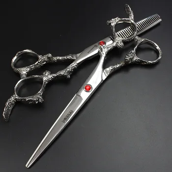 6 colių profesionalūs plaukų kirpimo žirklės salonas kirpyklų įrankiai asmeninį ruby dragon rankena, plaukų kirpimo žirklės