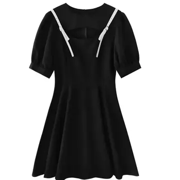 Harajuku Gotikos Suknelė Moterų Vasarą Tamsiai Juoda Vintage Tuščiaviduriai Iš O-kaklo Sluoksniuotos Rankovėmis Moteriška Aukšto Juosmens-line Suknelės Vestidos 