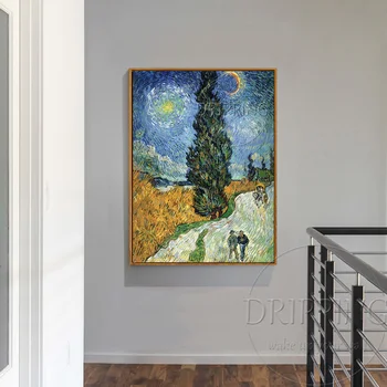 Profesionalus Dailininkas Atkurti Aukštos Kokybės Garsaus Kraštovaizdžio Kelių su Cypresses Aliejaus Tapybai Van Gogh Naftos Tapyba 