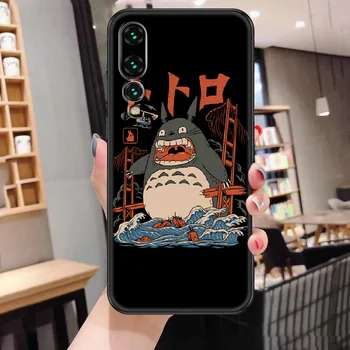 Animacinių filmų Totoro Telefoną atveju Huawei P Mate P10 P20 30 P40 10 20 Smart Z Pro Lite 2019 black soft cell padengti, gana atsparus vandeniui 