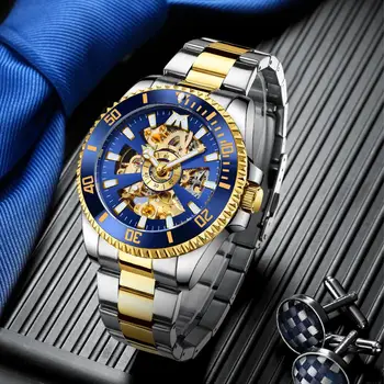 MEGALITH Automatical Mechaniniai Laikrodžiai Vyrų Mados Prekės ženklo Vandeniui Nerūdijančio Aukso ir Sidabro Watch Laikrodis Vyras Relogio Masculino 