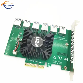 COVYIV PCI Express X4 20Gb Iki 6 Uostą 009S 010X 011 Pro Riser Card Daugiklis PCI-E PCIE Hub Adapteris 4X 16X USB 3.0 Extender
