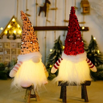 Gnomo de Navidad de lentejuelas hechas a mano con luz LED, con diseños de Tomte Nykštukai, de Papá Noel y elfo 
