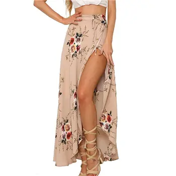 HIRIGIN Gėlių spausdinti ilgas sijonas moterims Atsitiktinis boho paplūdimio vasaros maxi sijonas moterų Mygtuką, padalinti streetwear kutas seksualus sijonai 2018 
