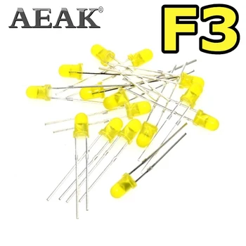 AEAK Geltona F3 3mm LED Geltonas šviesos diodas šviesos skleidimo Geltona pagelsti 600-800MCD 1000PCS 