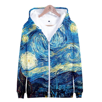 Kinų stiliaus Mona Lisa Van Gogh 3D Spausdinimo Užtrauktukas hoodie vyrų/moterų Palaidinukė Meno marškinėliai Aliejaus tapybai estetinės Hoodie Striukė vaikams 