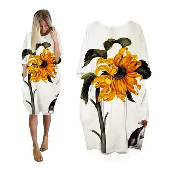 Suknelė moterims saulėgrąžų 3d spausdinimo streetwear ilgomis rankovėmis 