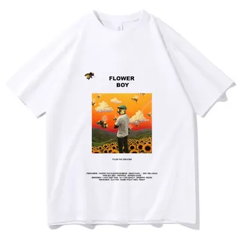 Gėlių Berniukas Albumo Vaizdas Spausdinti Marškinėlius Tyler The Creator T Shirt Vasarą Vyrams, Moterims, Hip-Hop Punk T-marškinėliai, Unisex Negabaritinių ES Tee 