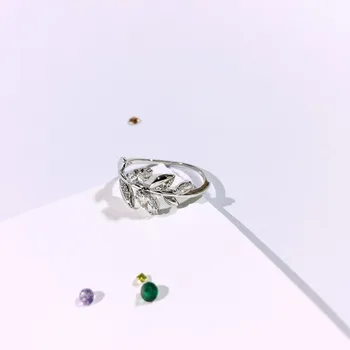 SWA bižuterijos Aukštos Kokybės Žavinga Paprasta Kristalų Lapų Žiedas Lapų Žiedas Moterų Romantiška Dovana 
