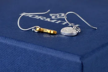 Dormith nemokamas pristatymas moterų 925 sterlingas sidabro širdies lašas auskarai užrakinti ir raktą geltona auksą, padengtą 