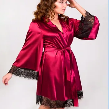Moterų Sleepwear Imituojamas Šilko chalatą rudens ir žiemos plius dydis peignoir femme nėrinių szlafrok seksualus apdaras ponios pižama vasaros 