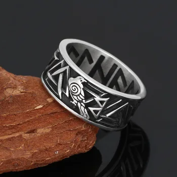 Šiaurės Vikingų odin varnas Huginn ir Muninn valknut rune Amuletas, Žiedas iš Nerūdijančio Stee su Valknut Rune Dovanų Maišelis 