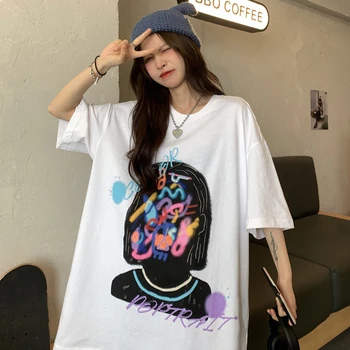 Hip-Hop Streetwear Vasarą Moteris Trumpomis Rankovėmis T Shirts, Negabaritinių Grafinis Spausdinti Prarasti Korėjos Stiliaus Studentų Paprasta Drabužių Moterims 