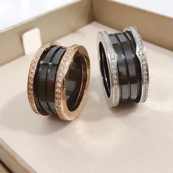 Prekės pavadinimas prabanga juodosios keramikos žiedo pavasario dvipusis gręžimo sužadėtuvių žiedai vyrams ir moterims, papuošalai mėgėjams 