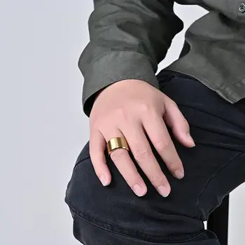 15mm Pločio Dideli Žiedai Nauja Tendencija Titano Plieno Viela, Piešimo Papuošalai Senovės Sidabro, Aukso, Juoda Spalva Hip-Hop Punk Vyrų Žiedas 