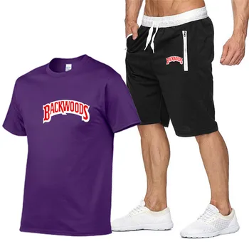 Vyriškos Sportinės aprangos Komplektai BACKWOODS spausdinimo Mados Marškinėliai Šortai, Medvilnės Kostiumas Hip-Hop Streetwear Atsitiktinis Tracksuit Vasaros Drabužių