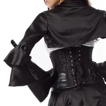 Vintage Black, Gothic Viršuje Moterų Drabužių Blyksnius Rankovės PU Sagtis Nesimetriškas Viktorijos Korsetas Striukė Atidaryti Priekiniai Bolero Pečiais Kailis 