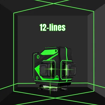 12 Linijos Belaidžio Nuotolinio valdymo Lazerio Lygio 3D Žalias Lazeris Savaime išsilyginantis 360 Laipsnių Su 2 Baterijos