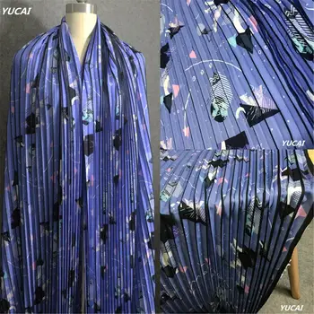 50X150CM Mėlyna Geometrinis Spausdinti 3D modelio šifono Klostyti Dryžuotas Raukšles Tekstūros Drabužių Audinio Suknelė Drabužių Dizainas 