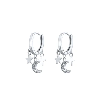 BOAKO 925 Sterlingas Sidabro Šviesos Prabanga INS Stiliaus Earings Asmenybės Kryžiaus Žvaigždė Mėnulis Cirkonis Auskarai Moterims S925 Fine Jewelry