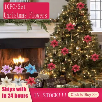 13cm 10PC Didelis Gėlių Galvos Blizgučiai Dirbtinio Šilko Gėlių Kalėdų Eglutės Ornamentas 