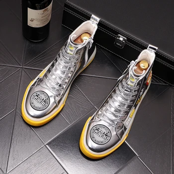 2020 prabanga Britanijos dizaineris NAUJAS Vyrų sidabro Ženklelis decal Priežastinis butas platforma prom aukštos viršų batai Mokasinai roko Mokasīni žmogui