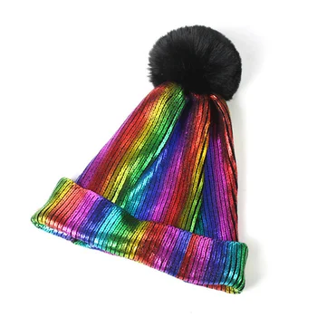 Rožinė Metallic Spausdinti Beanies Moterų žiemos skrybėlės atsitiktinis hip-hop bžūp pavasario skullies skrybėlę Vyrų kepuraitė vaivorykštės spalvų Dropshipping 